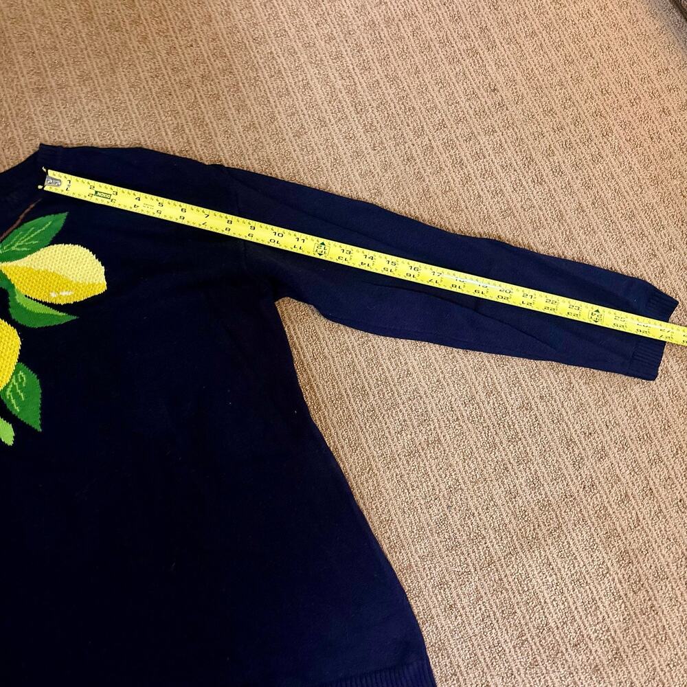 Talbots Women's Fresh Lemons Intarsia Sweater Navy Crewneck Pullover Size XL - Picture 6 of 7